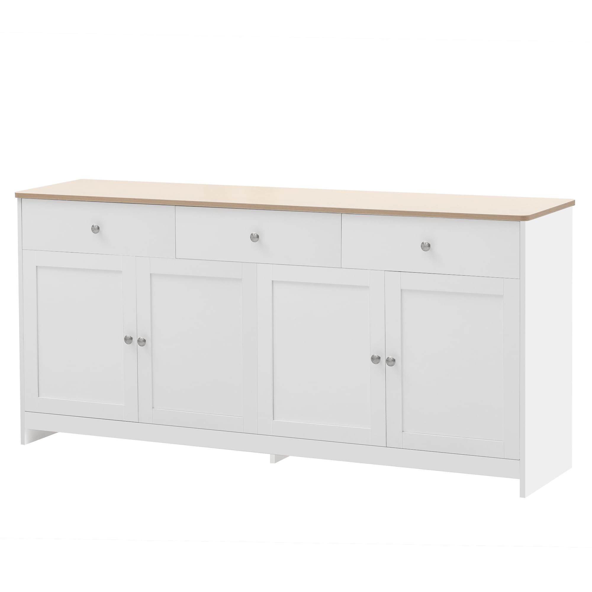 Ymkua Mobile Contenitore Credenza, Credenza Cucina Moderna, Commode per Soggiorno e Sala da Pranzo, Mobile Dispensa Cucina Buffet con 4 Ante e 3 Cassetti, Armadietto a Buffet, 160x37x75 cm Bianco