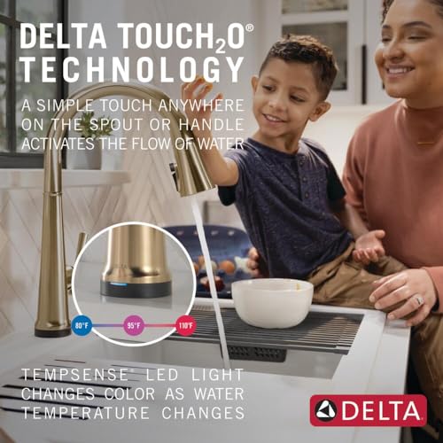 Image of Delta Faucet Emmeline Gold Kitchen Faucet Touch, Touch Kitchen Faucets with Pull Down Sprayer, Kitchen Sink Faucet, Delta Touch2O Technology, Lumicoat Champagne Bronze 9182T-CZ-PR-DST