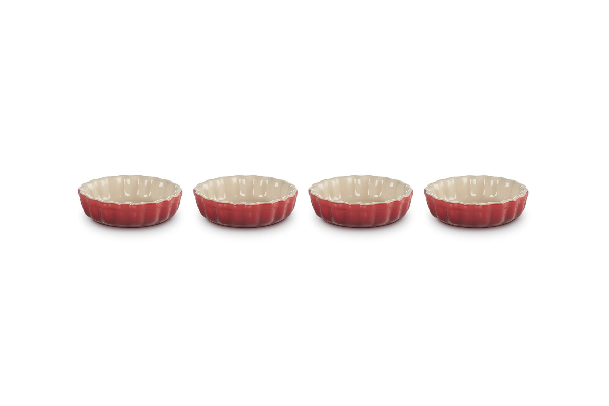 Le Creuset 4er-Set Tarteförmchen aus Steinzeug, Je 200 ml/Ø 11 cm, Kirschrot, 91017411060000