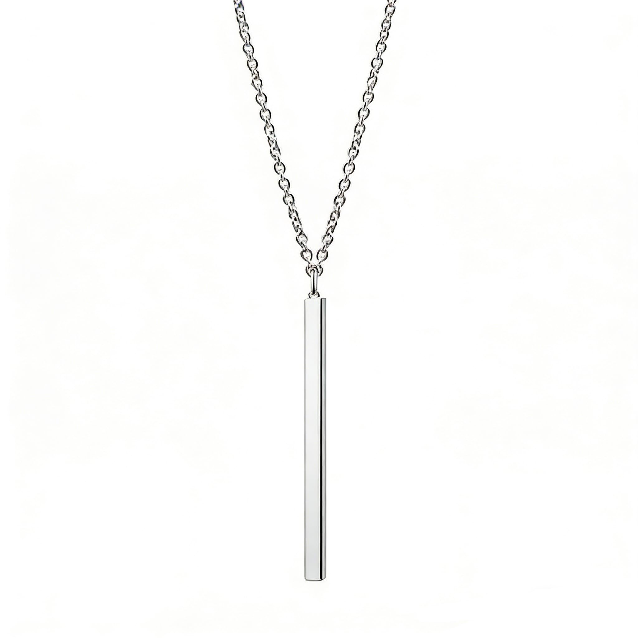 Boho Long Necklace Pendant Minimalist Vertical Bar Chain Necklace Fashion Neck Chain Jewelry for Women and Girls (Silver）