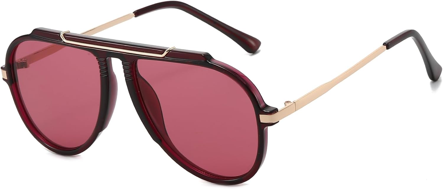 EYLRIM Oversized Retro Aviator Sunglasses for Women Men 70s Trendy Gold Metal Sun Glasses Pilot Shades