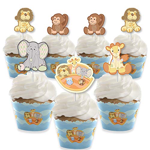 Big Dot of Happiness Noahâ€™s Ark - Cupcake Decoration - Baby Shower Cupcake Wrappers and Treat Picks Kit - Set of 24