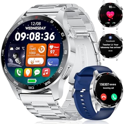 Smart Watches for Men(Answer/Dial Calls),1.43” AMOLED Screen Fitness Tracker with Heart Rate/Blood Oxygen/Sleep Monitor,400mAh/120 Sports Modes/ IP68 Waterproof Smartwatch for iOS Android,Sliver