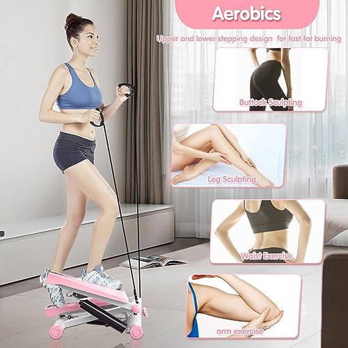 Mini Steppers for Exercise,Step Machine for Exercise at Home,Portable Mini Stair Stepper, Stepper with Resistance Bands,Hydraulic,Carrying 330 Lbs,Fitness Stepper for Full Body Workout - Image 3