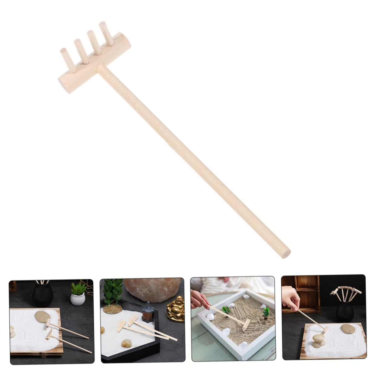 Totority Sandbox Rake Tool Bamboo Mini Rake Set Garden Sandbox Tools for Children and Friends