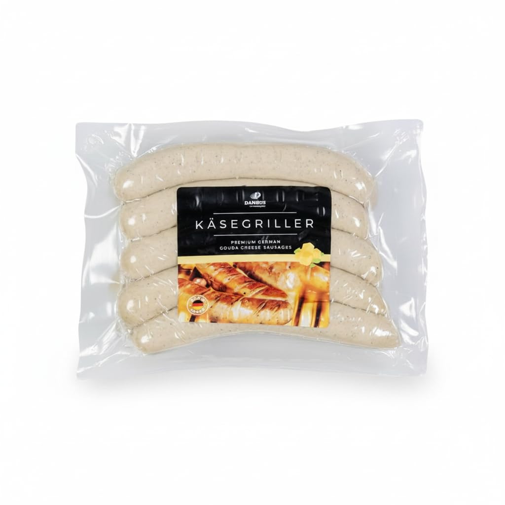 1kg de Salchichas Alemanas con Queso Gouda 1Paquete con 10uds de 100g - Salchichas de Cerdo y Pavo Sin Gluten - Especialidad para Barbacoa y Parrilla - Käsegriller - Elaboradas en Alemania - NEXU