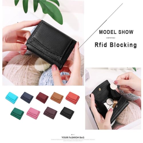 Houtndguter Mini Wallet, Genuine Leather RFID Blocking Card Holder, Compact Pocket Organizer for Women and Men, Folding Mini Wallet (Grass green)2