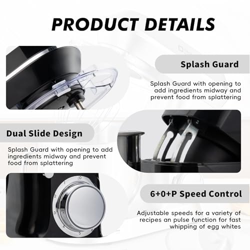 Kitchen in the box Stand Mixer, 900W 7.5QT Kitchen Electric Mixer, 6-Speed Tilt-Head Food Mixer for Baking with Dough Hook,Wire Whip,Beater (Black) - Image 5