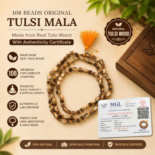 Image of Tulsi Mala Original 108 Beads | Tulsi Mala for Neck Women | Pure and Matural Tulasi Necklace with certificate of authenticity | Japa mala for Chanting and wearing