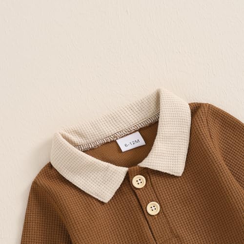 Kuriozud Toddler Boy Fall Clothes Baby Long Sleeve Lapel Button Shirt Color Block Pants Set Baby Boy Winter Outfit4