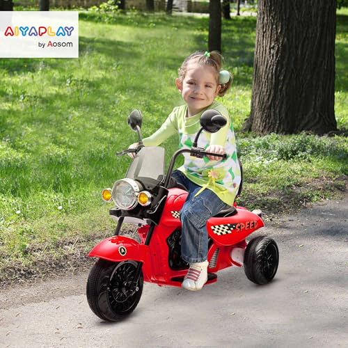 AIYAPLAY Kinder Elektro-Motorrad, 6V Kindermotorrad mit Musik, Kinderfahrzeug mit LED-Scheinwerfer, 3-5 km/h, für 3-6 Jahre Kinder, max. 25 kg, Rot – Bild 3