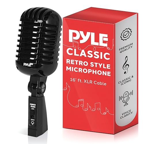 Pyle Classic Retro Dynamic Vocal Microphone - Old Vintage Style Unidirectional Cardioid Mic with XLR Cable - Universal Stand Compatible - Live Performance, In Studio Recording, Black