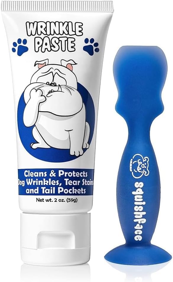 Squishface Wrinkle Paste & Flexible Silicone Dog Wrinkle Cream Applicator Bundle - Softer, Cleaner Way to Apply Wrinkle Paste to Your Dog's Face - Great for All Breeds!