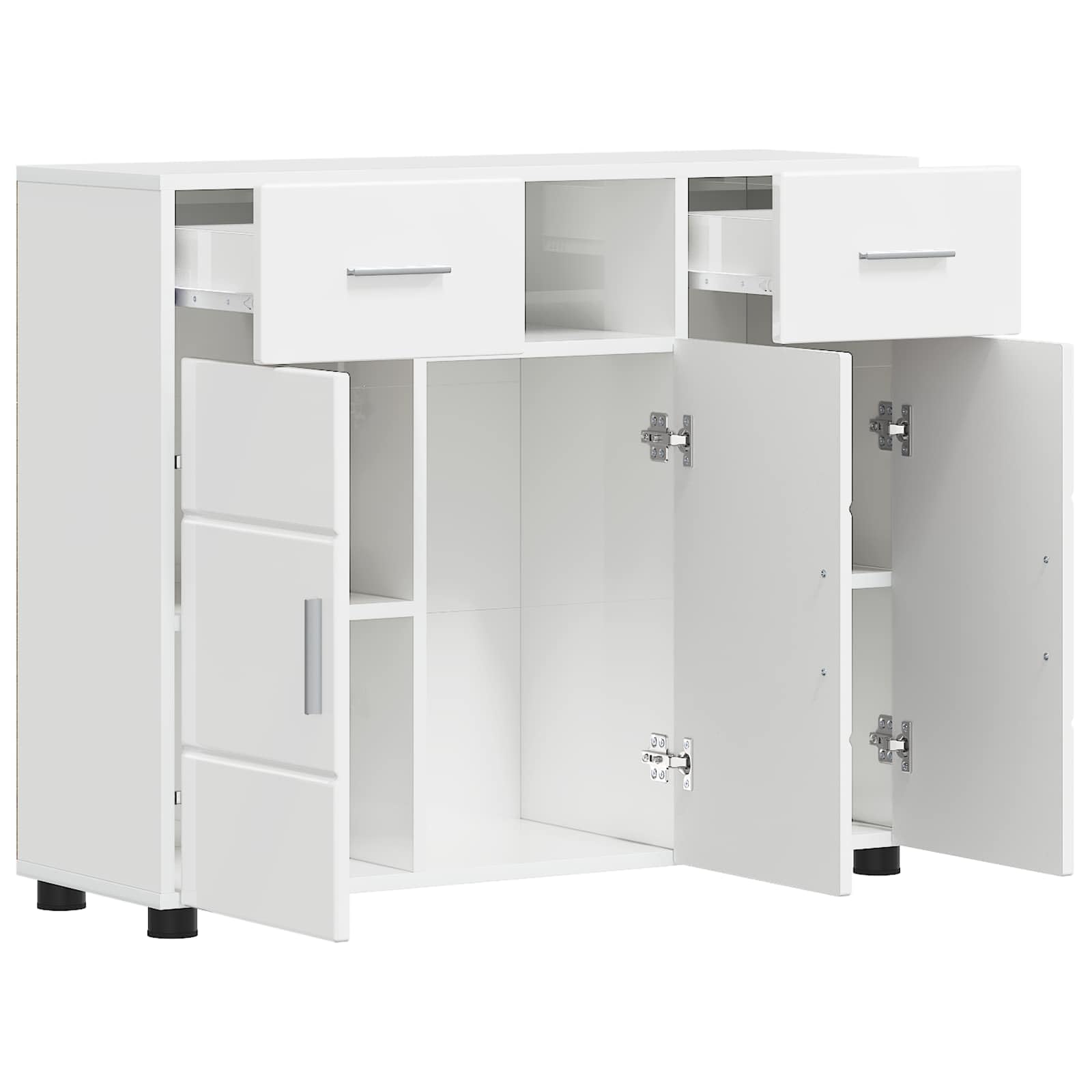 Armadio in legno bianco lucido, con 3 ante, 2 cassetti e 3 ripiani, moderno spazio per soggiorno e ufficio, facile da pulire e durevole, versatile