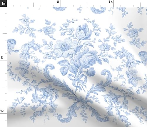 Spoonflower FI-F86-D3470770-1Y Fabric - Grandmillennial Cottagecore French Countryside Blue And White Floral Printed thumb #1