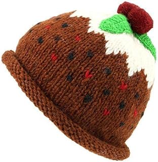 LOUDelephant Wool Knit Christmas Pudding Hat with Warm Fleece Band and Rolled Brim Xmas