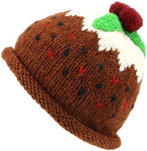 LOUDelephant Wool Knit Christmas Pudding Hat with Warm Fleece Band and Rolled Brim Xmas