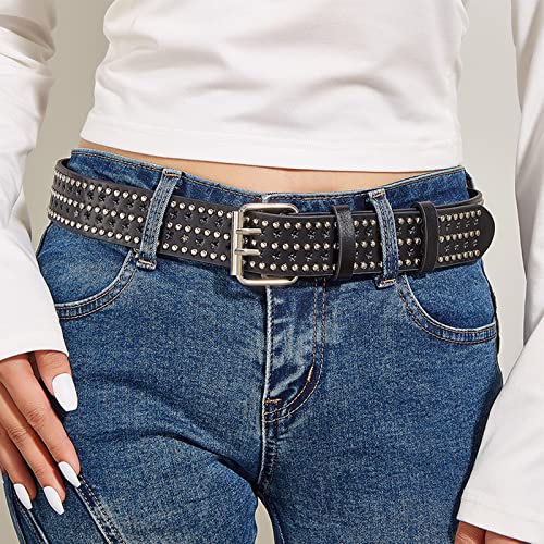 Double Grommet Leather Belt, Y2K Goth Studded Belt for Women and Men's Jeans2