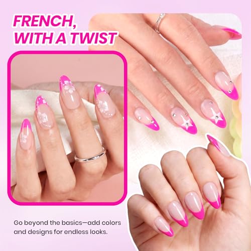 Image of Beetles French Gel Nail Polish Kit, 2 Colors 15ml Nude Pink and Hot Pink Gel Polish Set with French Tip Nail Stickers UV LED Soak Off Color Gel for DIY Pink French Manicure Nail Art
