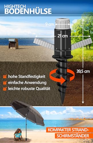 4smile Sonnenschirm Strand SunnyJoy als 3-IN-1 SET, Taupe - UPF 50+ Strandschirm mit Bodenhülse & Schutzhülle - Strandschirm windfest stabil Ø 180 cm, Strandschirm UV-Schutz – Bild 5