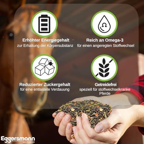 Eggersmann Pferdemüsli Senior getreidefrei - 15kg Natürliches getreidefreies Pferdefutter mit erhöhtem Energiegehalt - Pferdefutter ideal für stoffwechselkranke Pferde