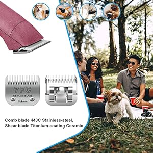   3-Pack-7FC-Detachable-Pet-Dog-Grooming-Ceramic-BladesCompatible-with-AndisOster-A5Wahl-KM-10-SeriesSize-7FC-Blade-18-Inch-32MM-Cut-Length