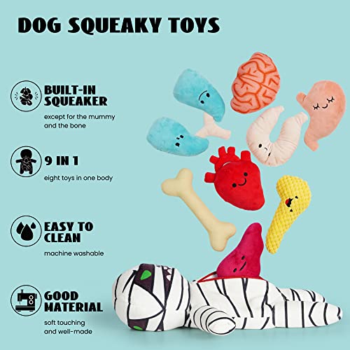 Nocciola 9 in 1 Halloween Zombie Mummy Dog Toys, Funny Plush Stuffed Squeaky Dog Chew Toys for Puppy Small and Medium Size - Image 4