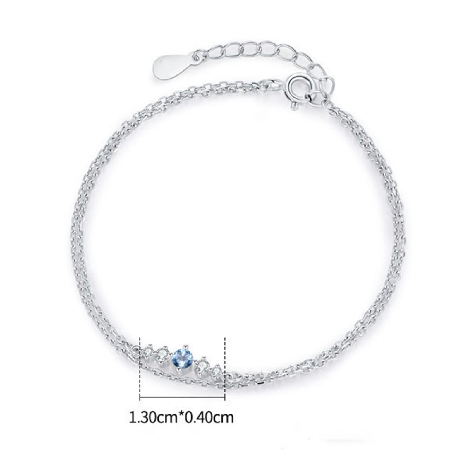 Pulsera Mujer Oro Blanco 9Kilates / 14Kilates / 18Kilates, Cadena Doble Capa con Zafiro Creado de 0,25 ct, Cadena Extensible 16 CM + 5 CM, Pulseras de Mujer de Plata Azul