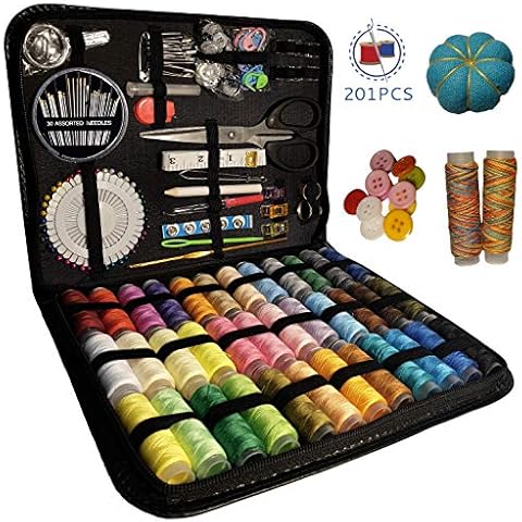 RSE Large Sewing Kit for Adults Professional Travel Emergency Needle and Thread Set - Household Machine Essential Sew Kits - 201 Premium DIY Accessories with PU Leather Case Cover