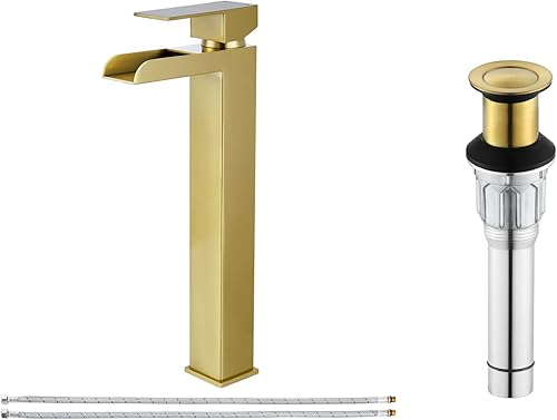 PARLOS Grifo de fregadero de cascada de una sola manija con drenaje de fregadero emergente líneas de suministro de agua 1441108D-2108608