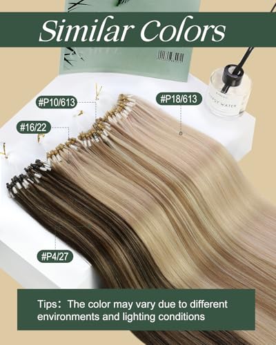 Ugeat Brown Blonde Micro Loop Hair Extensions Real Human Hair Golden Brown Micro Ring Hair Extensions Human Hair Highlights Bleach Blonde 14 Inch Cold Fusion 50G/50S #10/613 - Image 4