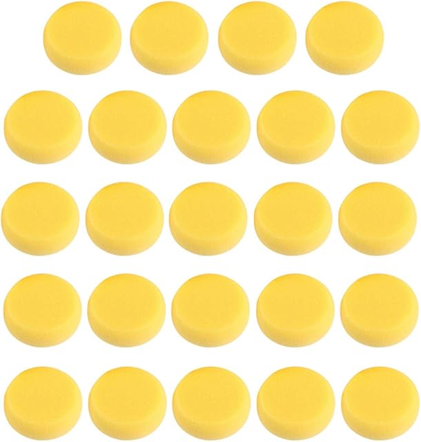 EXCEART 1 Set 24Pcs Synthetic Artist Sponges, Round Art Sponges, Yellow Painting Sponges for Painting, Crafts, Ceramics, Household Use, 7cm/2.75in