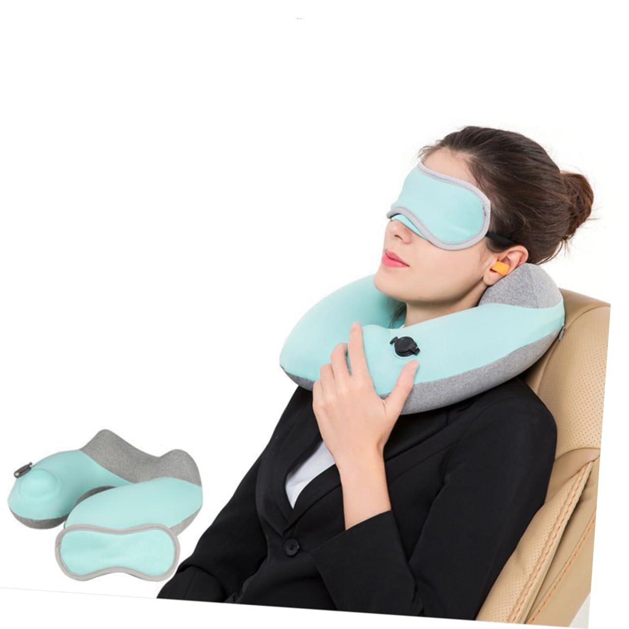 TOPBATHY Cuscino Collo Gonfiabile Viaggio Forma U Portatile Leggero Rapido Gonfiaggio Extra Morbido Lavabile per Campeggio e Guida