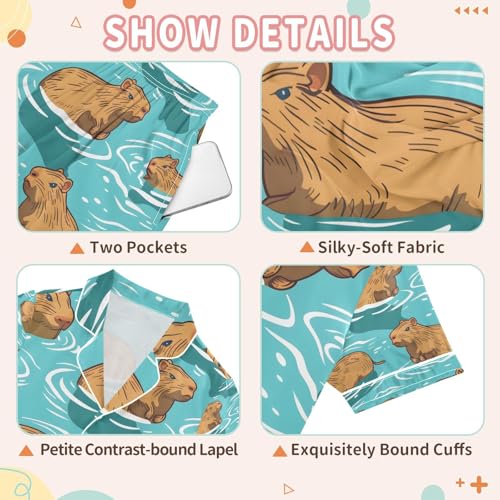 senya Capybaras in The Water Satin Summer Pajama Sets Silk Short Sleeve Button Down Sleepwear3