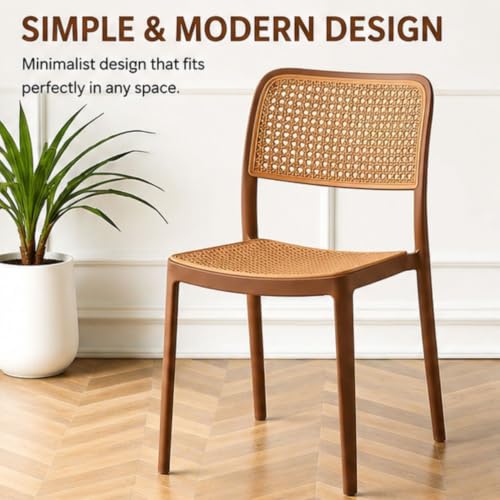 Image of NARSA Modern Rattan Style Dining Chair for Home & Cafe | Cane Pattern Plastic Chair with Ergonomic Backrest | Lightweight & Durable Indoor Outdoor Seating Chair (Brown, Armless, Set of 1)