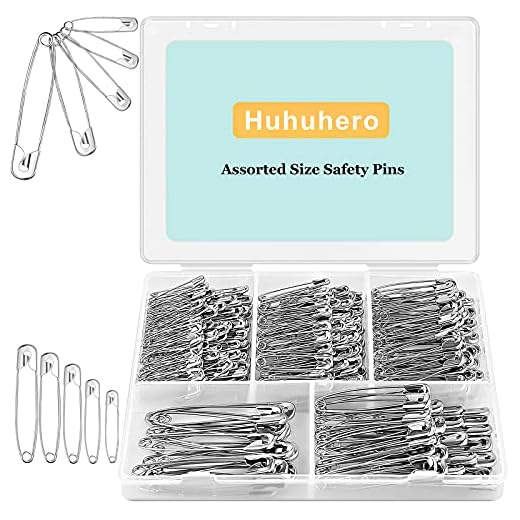 Huhuhero 340 Pack Safety Pins Assorted, Small & Large Heavy Duty Safety Pins for Clothes Costume Sewing, 5 Different Sizes Nickel Plated Steel Pin Bulk, Crafts Art Supplies, Silver