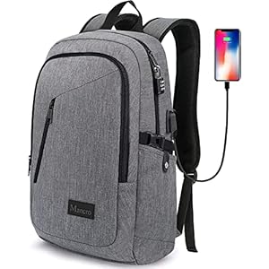 Mancro Laptop Backpack for Travel, Anti-theft Laptop Backpack for Men Business Backpack Work Daypack with USB Charging Port & Lock, Water Resistant Travel Computer Bag Daypack, Grey