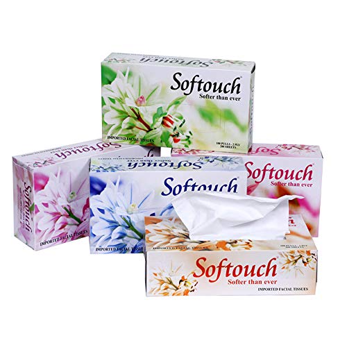 Image of Softouch 2 Ply Face Tissue-100 Pulls Each Box (200 Sheets) Pack of 5-500-1000 & Softouch 2X French Perfume Fabric Conditioner - 800ml + 200ml