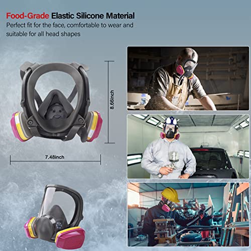 Evkocu Full Face Respirator Mask With 60923 Filter, Reusable Gas Cover Organic Vapor Mask, Paint Mask For Painting Spray, Dust, Epoxy Resin, Construction Work, Welding, Sanding, Woodworking, Chemical #TOP6