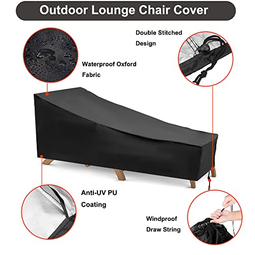 Tjfu Patio Chaise Lounge Cover Waterproof Outdoor Lounge Chair Covers, Water Resistant Sunbed Sun Rattan Chair Cover Black Durable Patio Furniture Covers - 82" L X 29" W X 31" H #TOP5