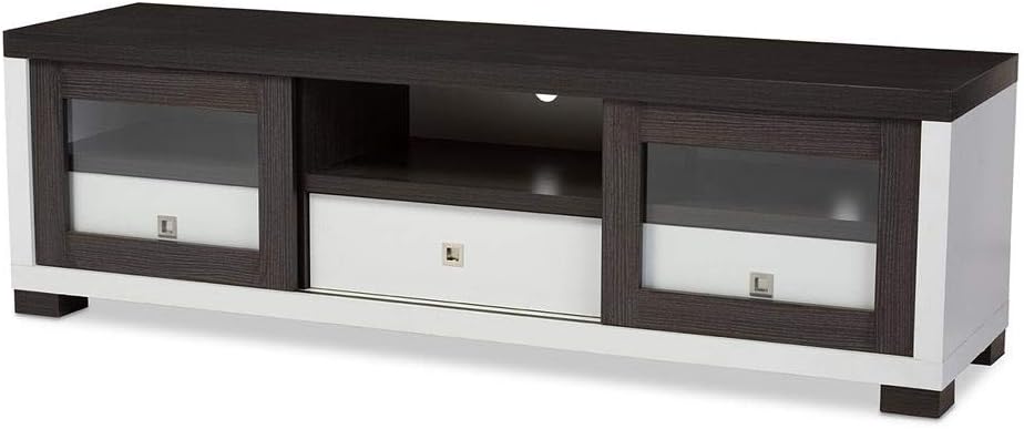 A to Z FurnitureOxley White and Dark Brown Entertainment TV Cabinet with Sliding Door- 150cm (W) x 50cm (D) x 55cm (H)