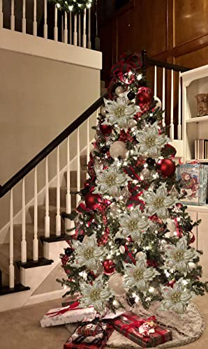 Briful 7.5'' Christmas Poinsettia Flowers 10Pcs Champagne Glitter Artificial Flowers Large Christmas Ornament Flowers For Xmas Tree Wreath Garland Decoration #TOP3