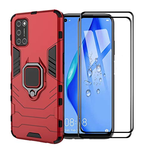 XIFAN Funda para OPPO A72, [Robusto] Anillo Metálico Soporte [Funciona con El Montaje De Coche Magnético] Case Carcasa, Rojo + 2 Piezas Protector de Pantalla