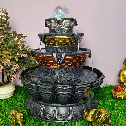 Image of Decorative Table Top Water Fountain for Home Decor /Office /Indoor & Outdoor /Garden /Puja Room /Vaastu with Multicolor LED Light and Adjustable Water Pump (Round Fountain D-064)