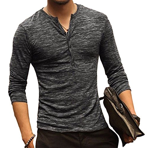 Langarmshirt Slim V-Ausschnitt Casual Herbst Knöpfe Hemd 3 Farbe M-XXL, grau, M Cover