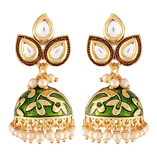 I Jewels 18k Gold Plated Meena Work Pearl Studded Jhumki Earring ...