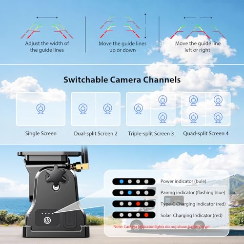 Image of Magnetic Solar Wireless Backup Camera System, HD 1080P 7 inch Monitor with Rear View Camera for RV /Trailer /Fifth Wheels /Camper, Night Vision, Portable Rechargeable Battery, Loop Recording-ZEROXCLUB BS701