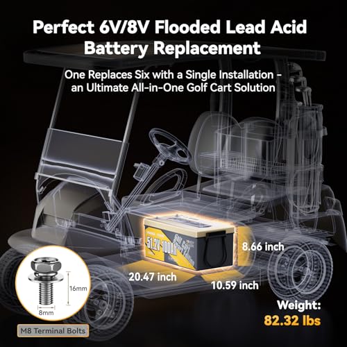 Image of Power Queen LiFePO4 Battery 48V 100Ah Lithium Golf Cart Battery, Lithium Battery with Bluetooth 5.0, Built-in 200A Smart BMS with Low-temp Protection for 5kW Motor Golf Carts Club Car DS E-Z-Go TXT