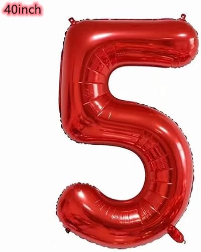 Miniatura 2 de Globo de corona roja número 5 de 40 pulgadas, globo gigante grande de película de aluminio número 5, globos de decoración de 5 cumpleaños,