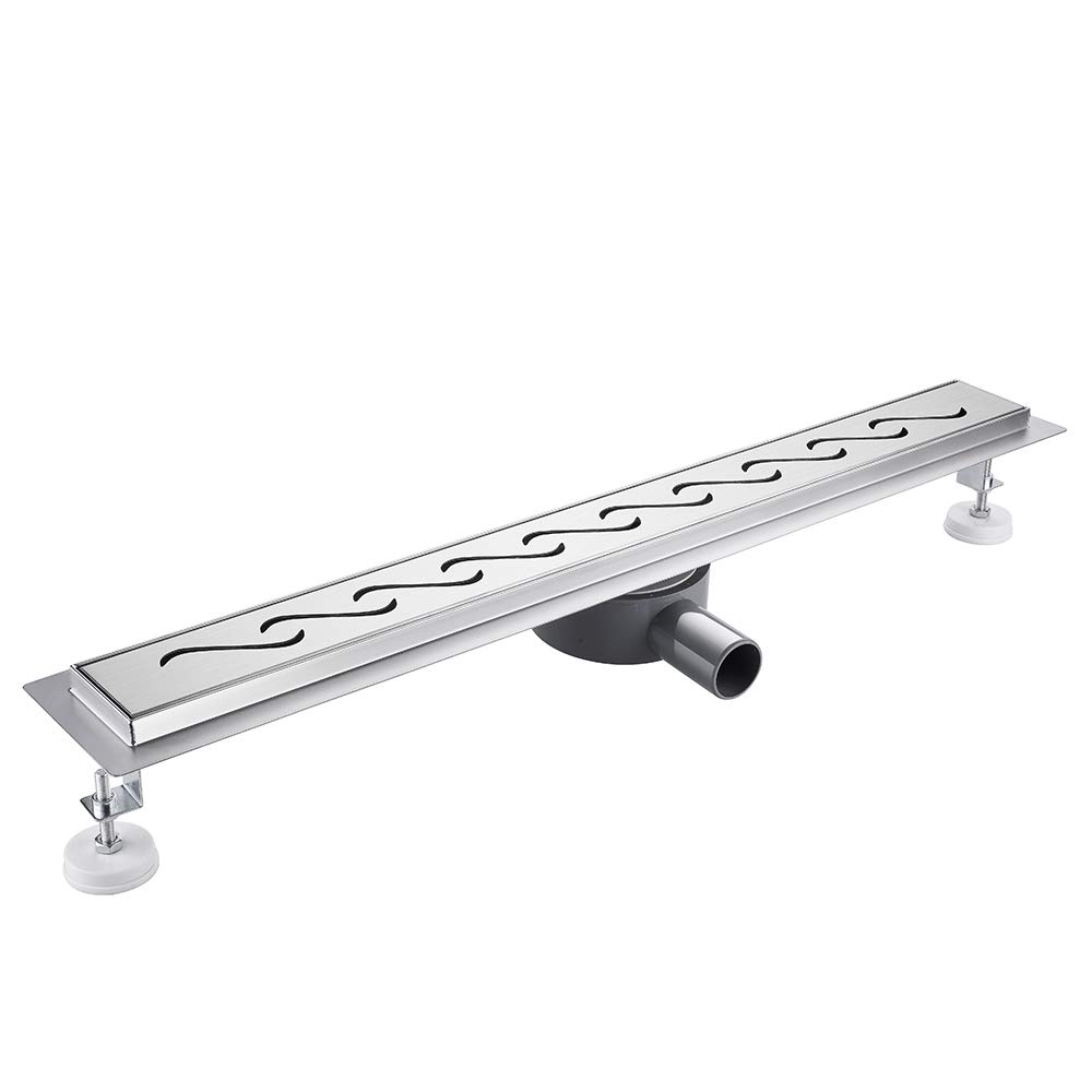 Caniveau pour Douche Siphon Sol d'évacuation en Acier Inoxydable Plancher de Douche de Salle de Bains Rectangle, 360° sortie d'eau, 60cm